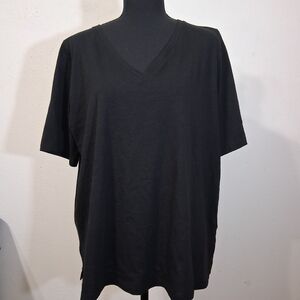 Eileen Fisher Black V-Neck Organic Cotton Tee